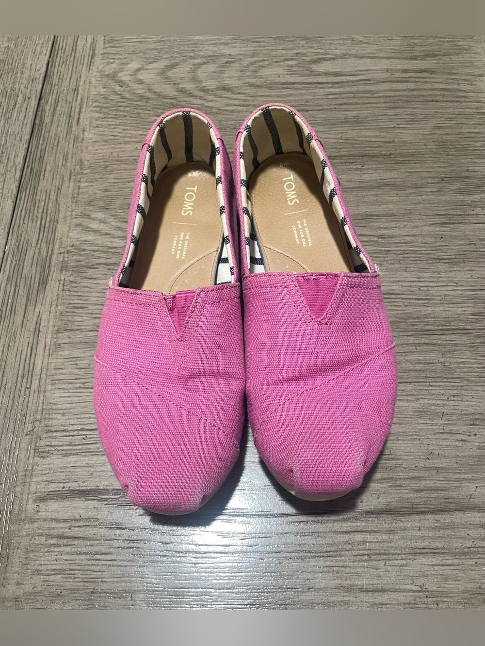 Toms Pink Canvas Slip-On Flats with Striped Lining